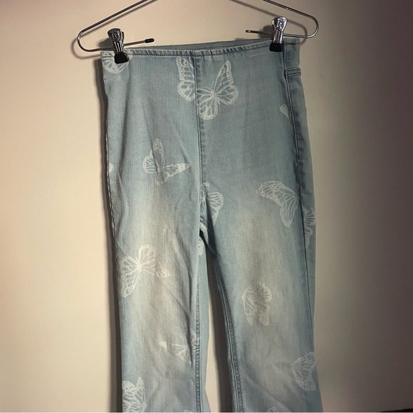 No Boundaries Y2K Light Blue Butterly Elastic Waist Flared Jeans xs - Picture 6 of 8